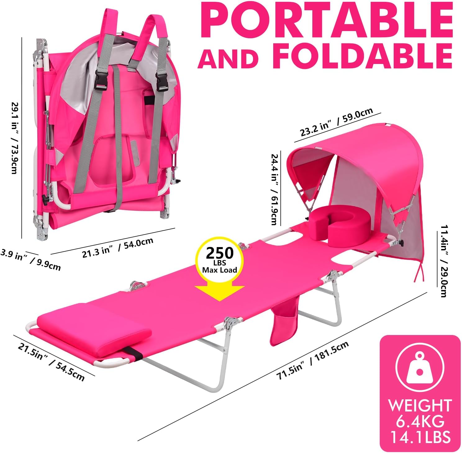 Backpack Beach Lounge Chair with Canopy